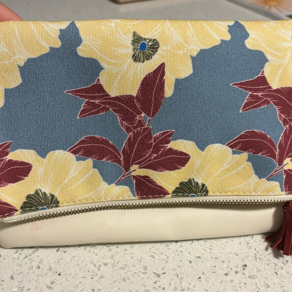 Anthropologie Rachel Pally Bag Reversible Clutch Floral Bloom Cream
